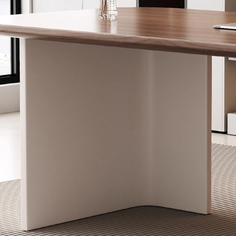Nut-brown+Beige Rectangular Manufactured Wood with 3 drawers desk, 1.77" H x 62.99" W x 27.56" D