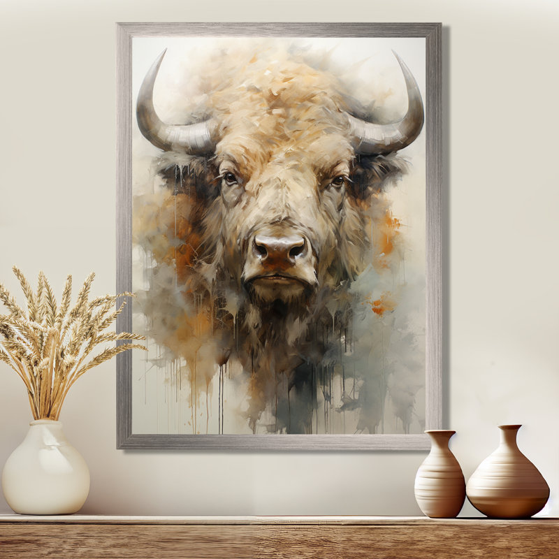 Buffalo Bison Head II - Buffalo, reproduction sur toile encadrée, H 40 po x l 30 po x P 1,5 po, Cadre simple argenté