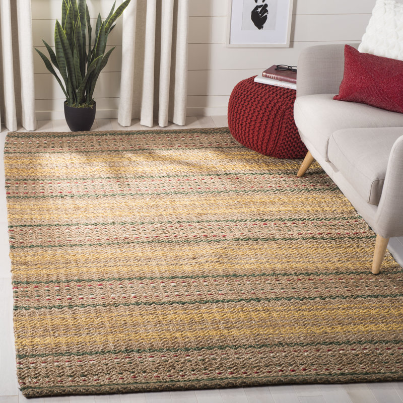 Chappell Natural Fiber Hand Woven Jute Striped Rug, Square 6'