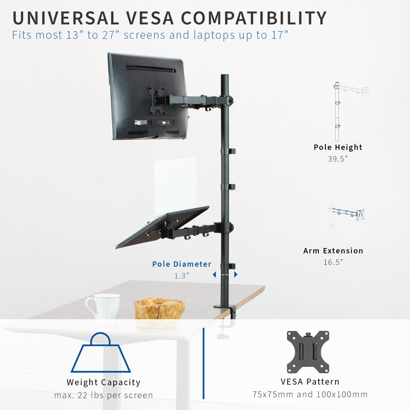 Support de bureau double très haut avec support pour ordinateur portable