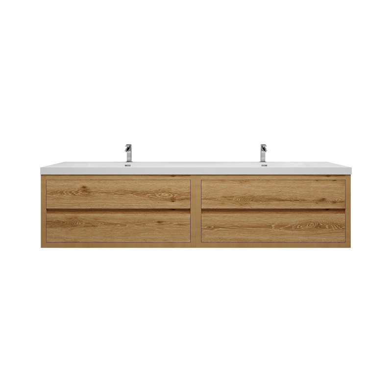 Deshler 83.5'' Double Bathroom Vanity with Acrylic Top, Yellow Wood