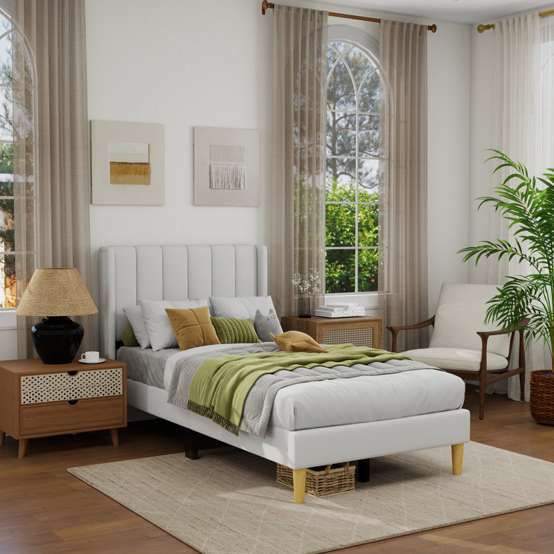 Sutter Upholstered Wingback Bed, Twin, White