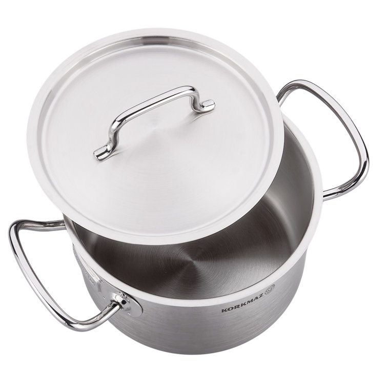 Korkmaz Classic 18/10 Stainless Steel Dutch Oven Covered Silver 6 Quart