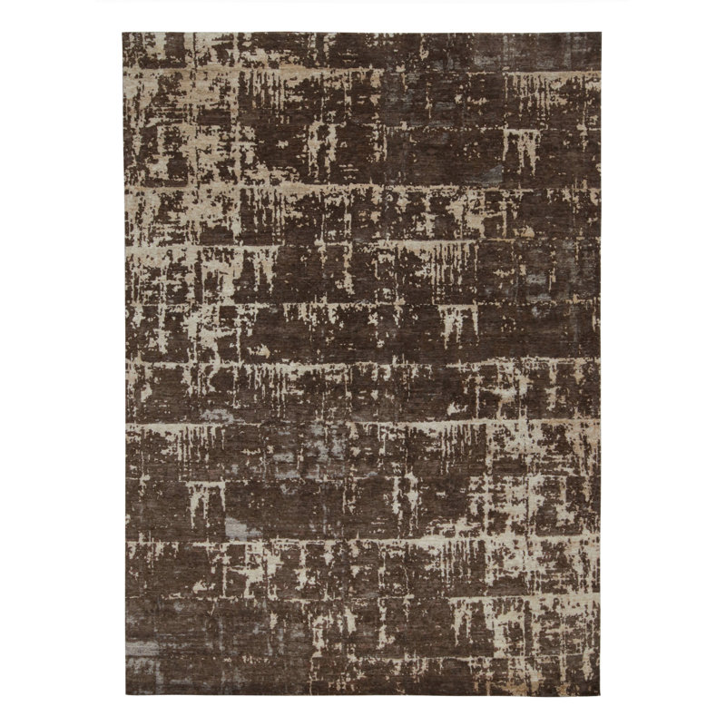 Modern Hand Knotted Geometric Area Rug, Rectangle 7'10" x 10'