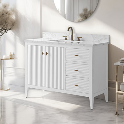 Ensemble de meuble-lavabo autoportant à simple cuve 42 po avec plateau en marbre Lavallon