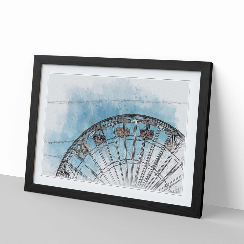 Santa Monica Pier Ferris Wheel in Abstract - Picture Frame Graphic Art Print, Black, 60cm H x 91cm W x 2cm D
