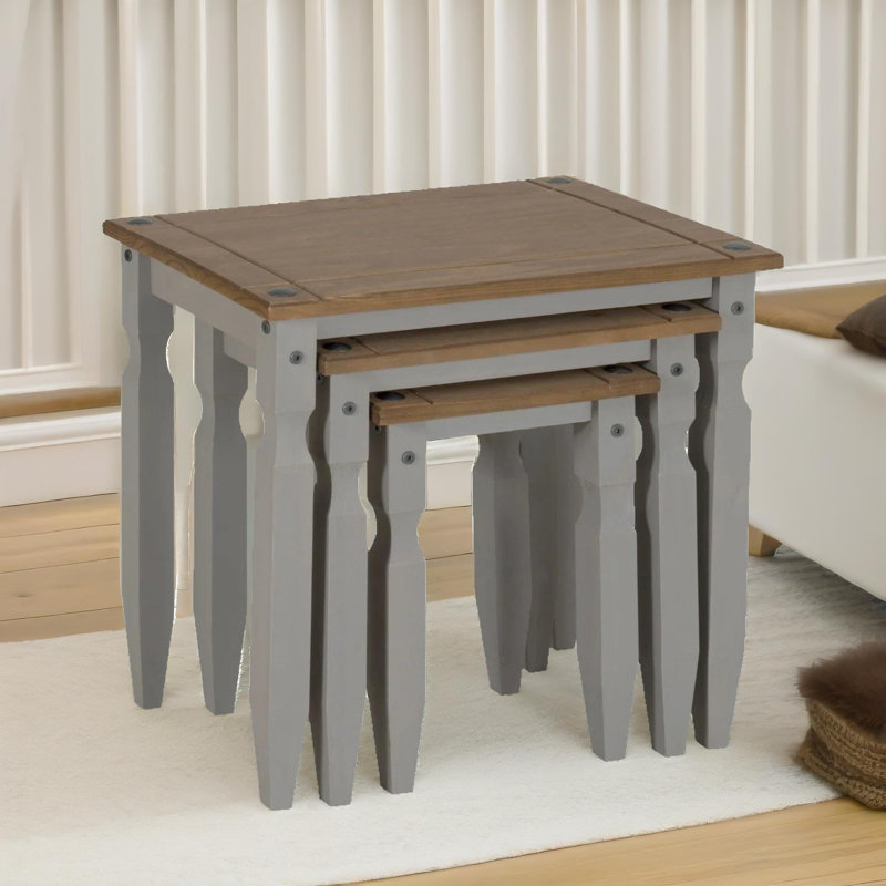 Akshaya 3pcs Solid Wooden Nest of Tables End Side Table Living Room, Grey