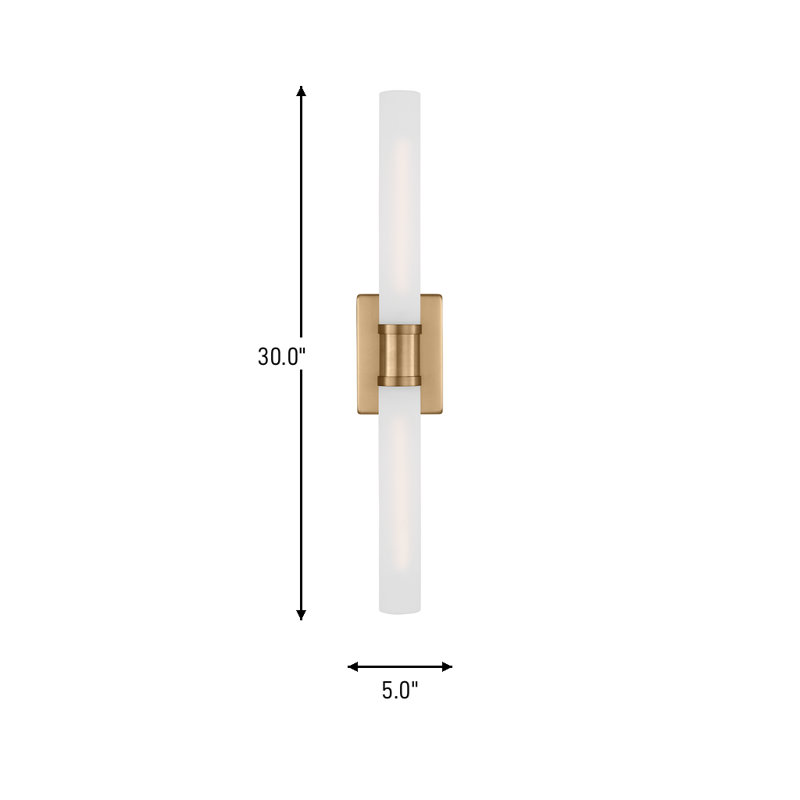 Medium Two Light Wall / Bath, Satin Brass, 60 W, 30" H x 5" W x 3.63" D