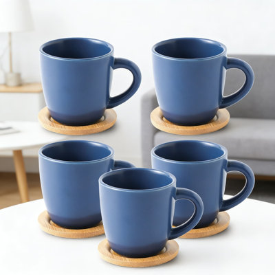 Ensemble de tasses à espresso en céramique et soucoupes de 6 tasses à café en porcelaine de 8 oz pour cappuccino, café au lait et thé, comprenant des soucoupes en bambou pour la maison, la cuisine ou le café