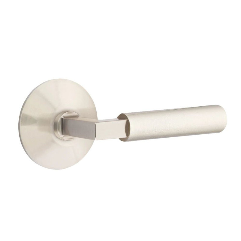 Mortaise intérieure de passage Emtek Select avec rosette moderne et tige carrée en L, levier lisse, Oui, Nickel satiné