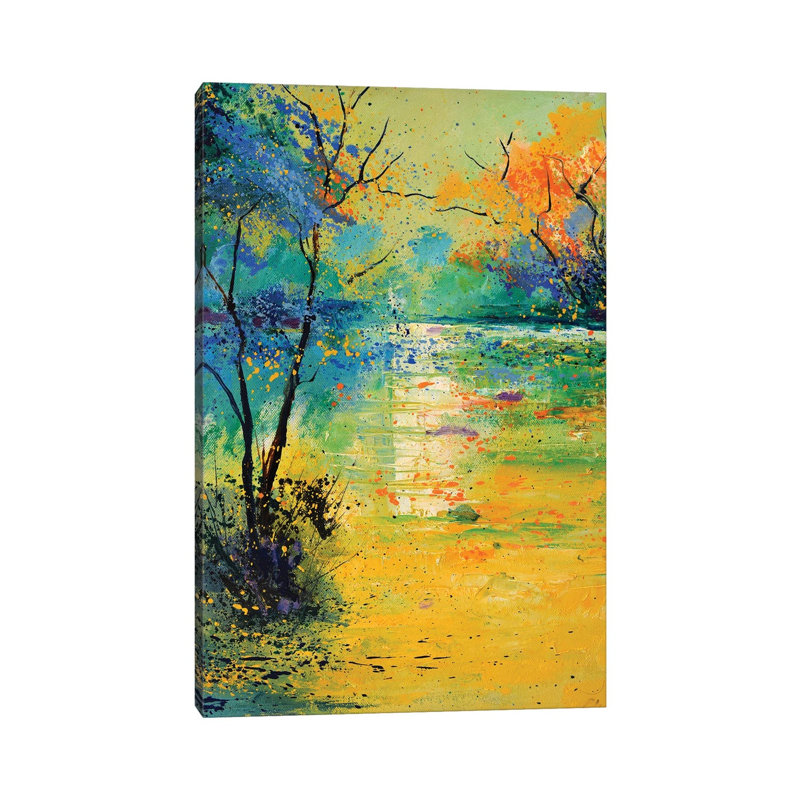 Light On A Pond by Pol Ledent - Wrapped Canvas Painting, 20.32 cm H x 30.48 cm W