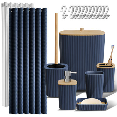 Complete 20 Piece Bathroom Accessory Set with Shower Curtain, Liner, and Hooks