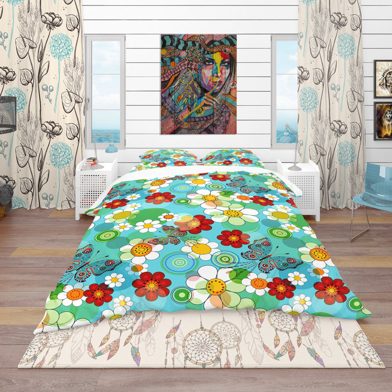 Ensemble de housse de couette bohème et éclectique, Housse de couette très grand + 2 taies décoratives