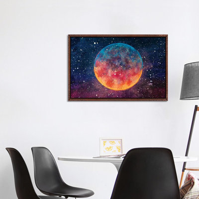 Beautiful Big Planet Moon Among Stars In Universe by Valery Rybakow - Painting on Canvas