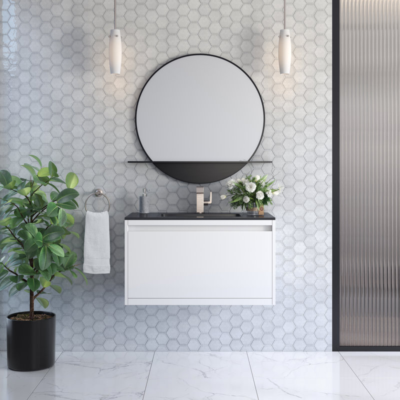 Mantova 31.5'' W Single Vanity, Glossy White, 31.5'' W, Charcoal Black