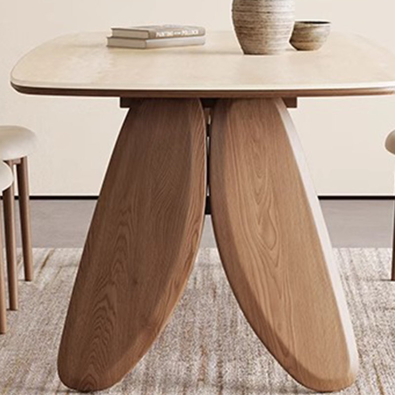 Table de salle à manger en pierre épaisse avec pieds en bois massif, H 29,5 po x L 55,1 po x l 31,4 po