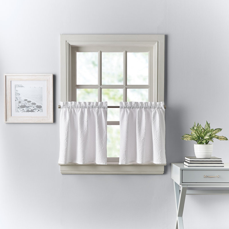 White Polyester Rod Pocket Kitchen Window Tier Pair 60"x24"