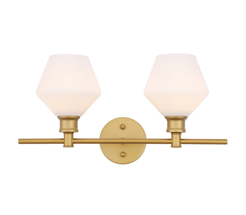 Gene light glass Wall sconce, Brass, 2 Lights, White