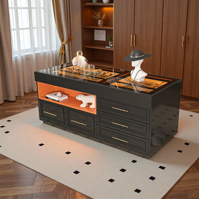 Élégante vitrine de style îlot, avec un espace de rangement de style tiroir, convient aux magasins de vêtements et de bijoux tendance