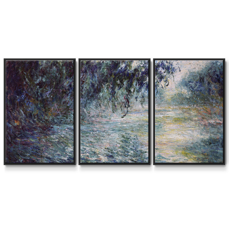 " Monet " 3 - Pieces, Black Framed, 24" H x 48" W x 2" D