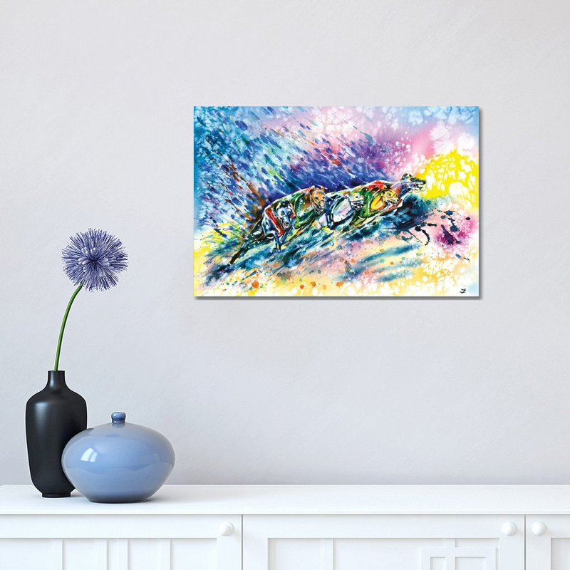 Racing Greyhounds by Zaira Dzhaubaeva - Wrapped Canvas Painting, 30.48 cm H x 45.72 cm W