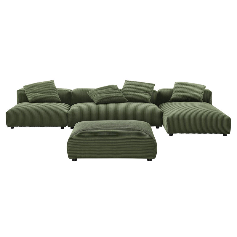 Canapé modulaire rembourré avec repose-pieds 4 pièces Solace, Velours fougère