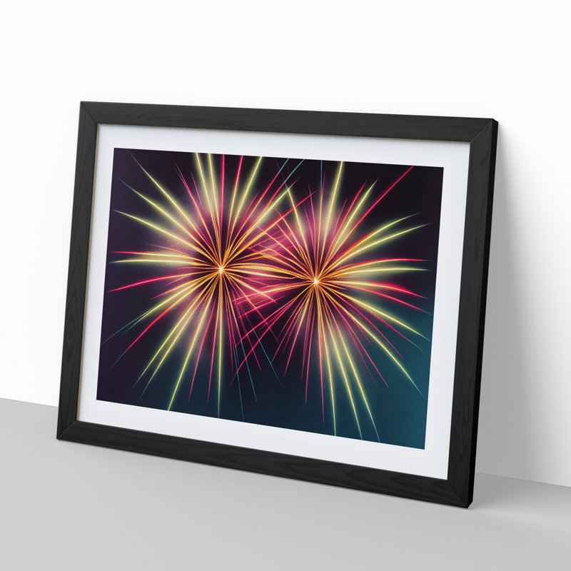 Fine Fireworks - Single Picture Frame Print, Black, 46cm H x 64cm W x 2cm D