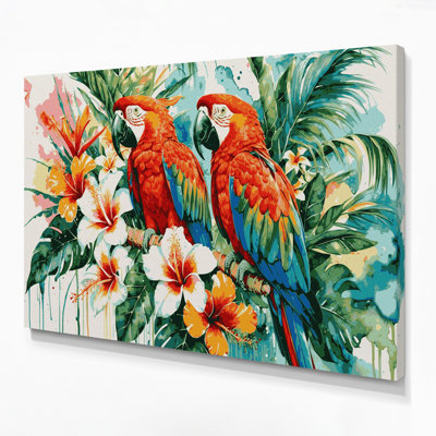 Hawaiian Macaws Brown Canvas Wall Art