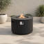 Table basse d'extérieur ronde au propane de 89,3 cm (35,19 po), 50 000 BTU, aspect bois, avec compartiment dissimulé pour la bouteille de propane.