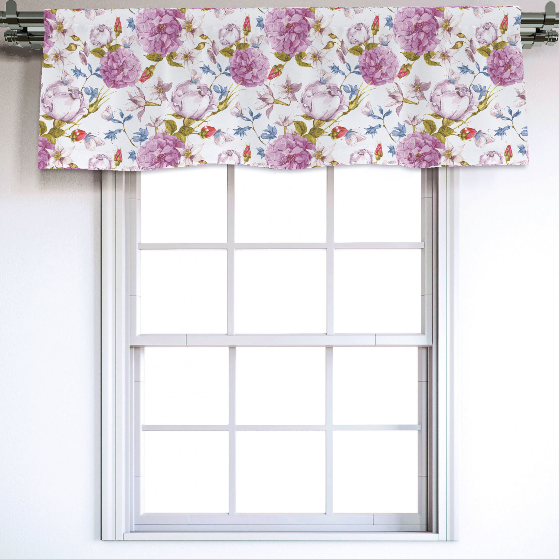 East Urban Home Floral Sateen Ruffled 54'' W Window Valance in | Wayfair