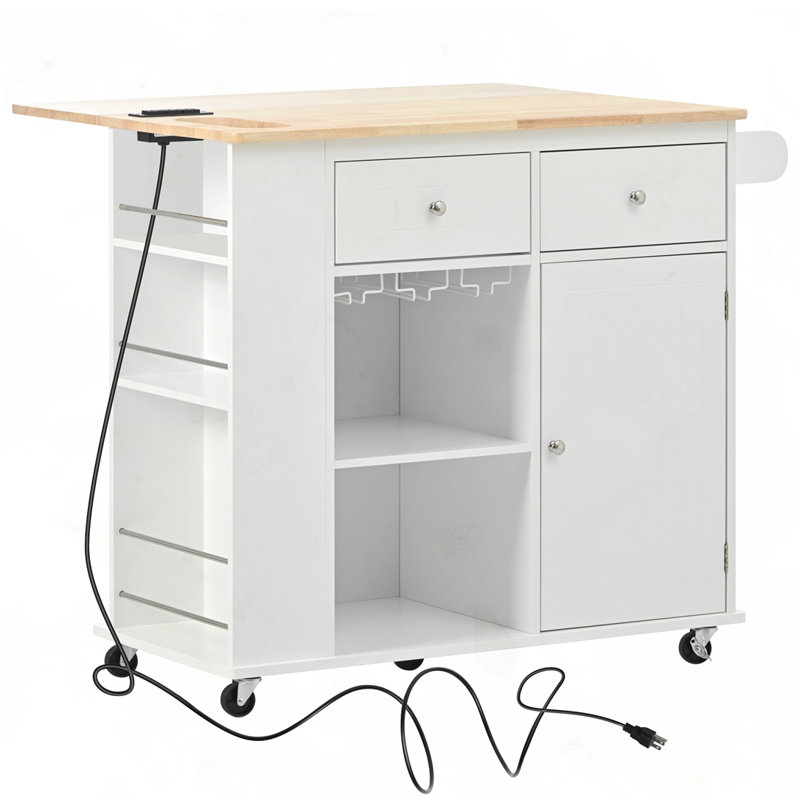 Kitchen Island with Power Outlet, White