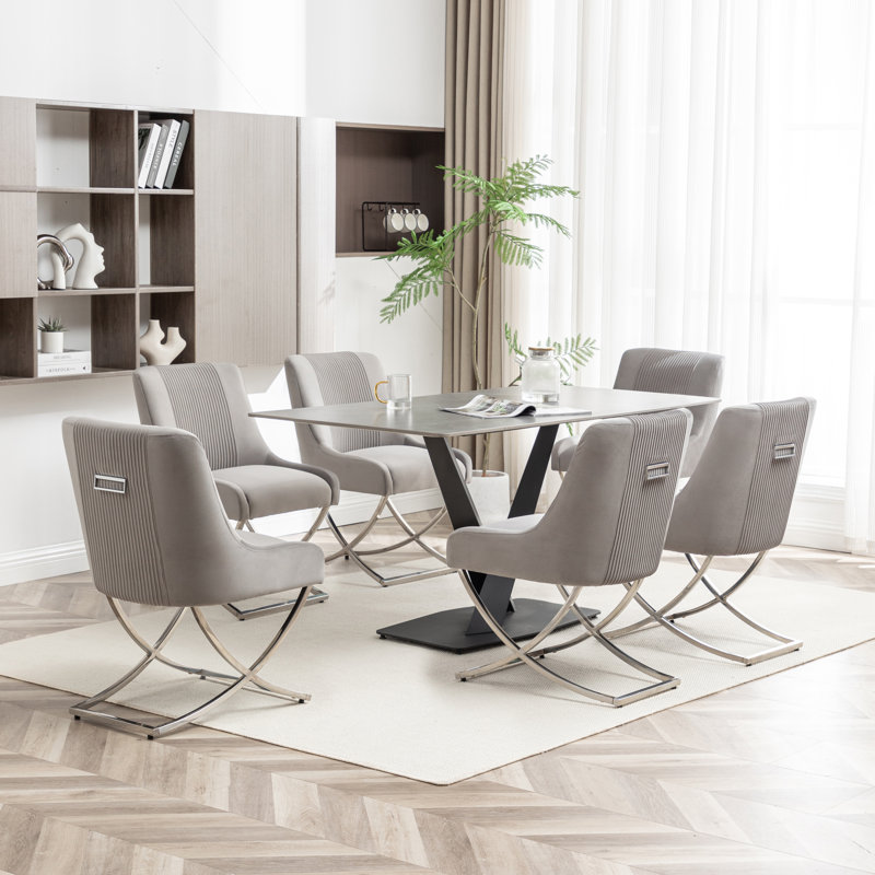 Chaise d'appoint rembourrée en velours Elian, 6, Gris