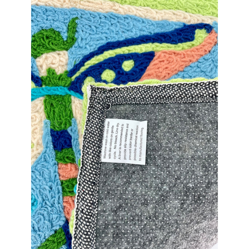 Tapis intérieur / extérieur bleu / vert touffeté à la main Mcgoldrick