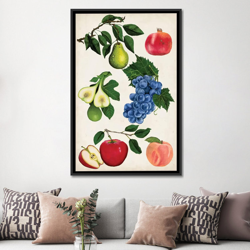 « fruit collection i », impression sur toile, H 26 po x l 18 po x P 1,5 po, Toile avec cadre noir, Pas de tapis