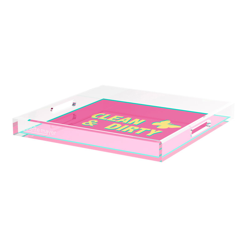 Plateau décoratif carré Clean And Dirtypink, 2" H x 18" W x 18" D, Pink/Yellow