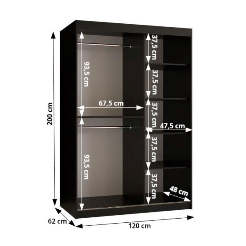 Madelinne 2 Door Manufactured Wood Wardrobe, 200cm H x 120cm W x 62cm D