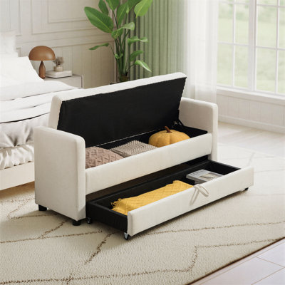 Modern Upholstered Storage Bench,Napped Fabric Tufted Daybed With Double Storage Space