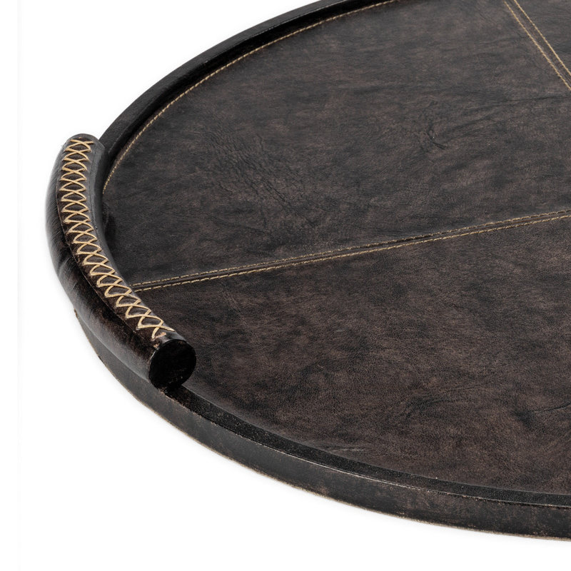 Plateau rond en cuir Forte, H 1,75 po x l 24 po x P 24 po, Noir, noir, noir, noir