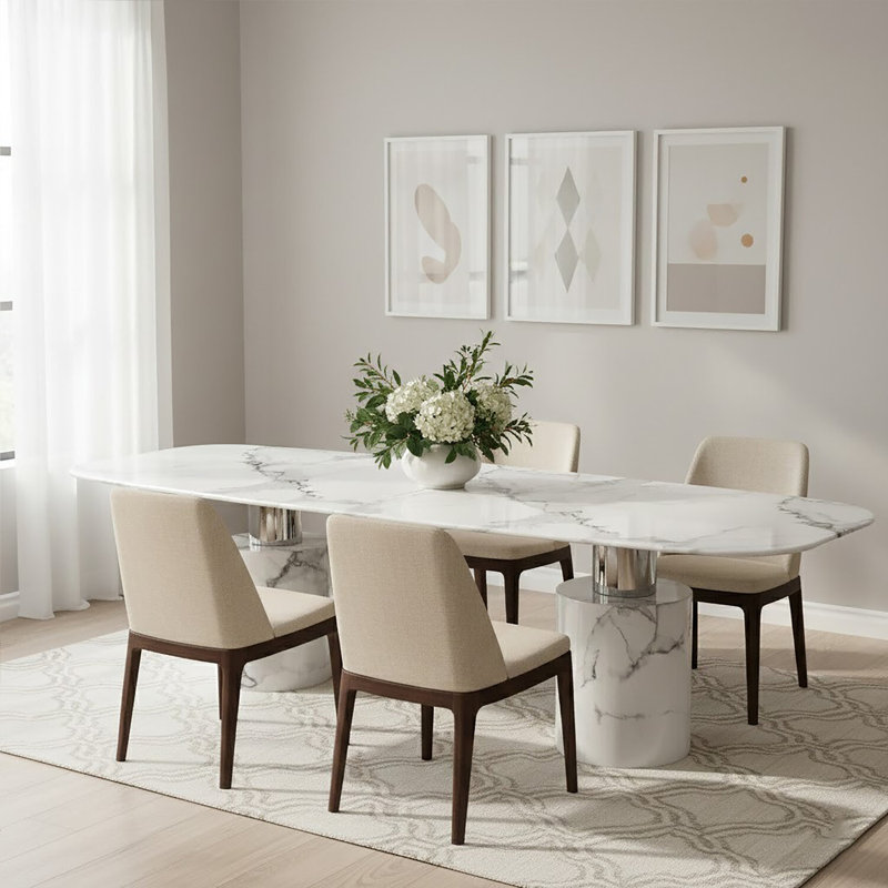 Marble Top Metal Base Dining Table