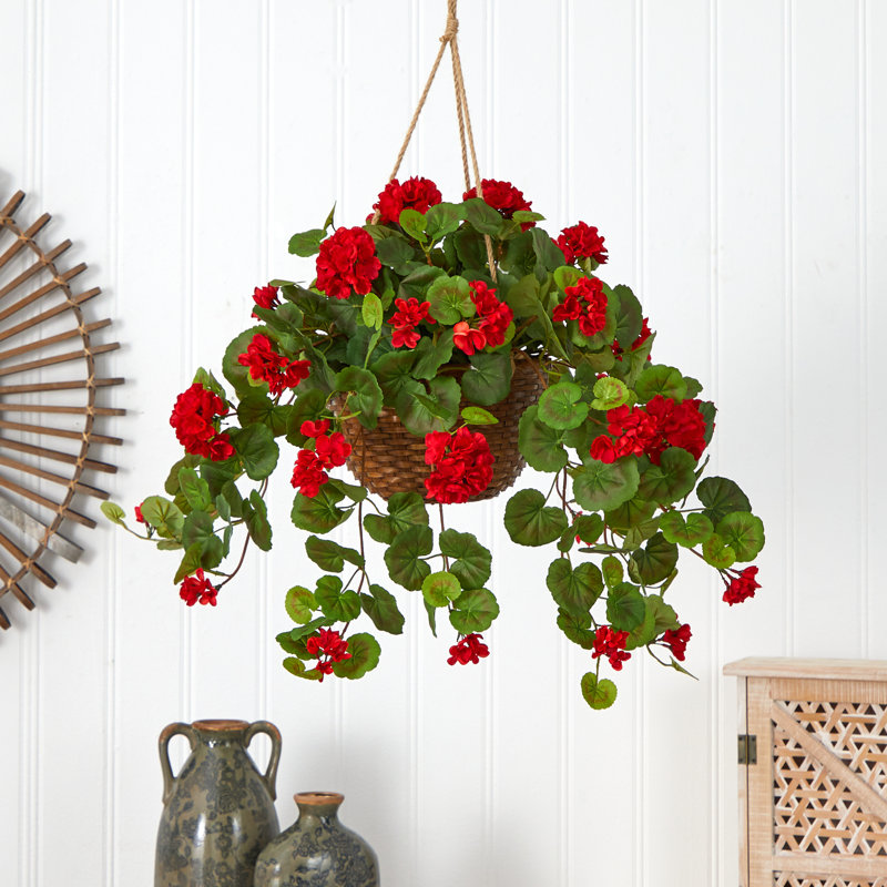 24'' Faux Green, Red Plant in Wicker/Rattan Basket