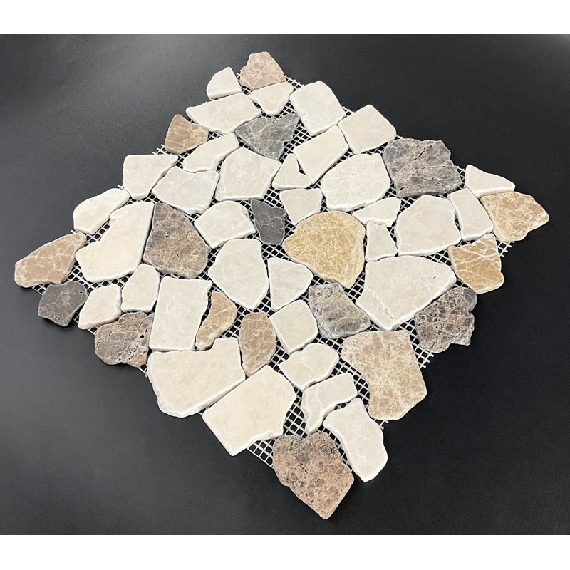 12.5" x 12.5" Marble Pebble Mosaic Wall And Floor Tile, Cream Marfil/Ligh Emperador/Dark Emperador