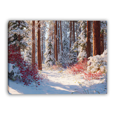 «Crimson Berry Winter Path», art mural sur toile tendue