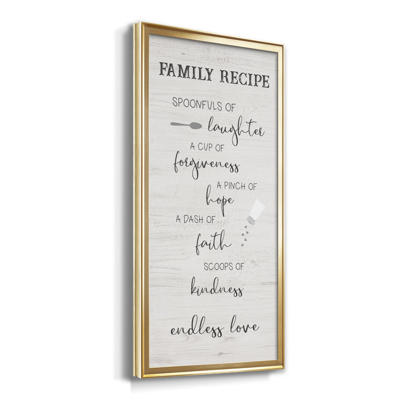 Family Kitchen Recipe - Art textuel sur toile encadré, Doré, H 22,5 po x l 42,5 po x P 1,5 po