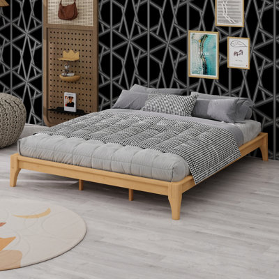 Base de lit plateforme en bois de bambou sec massif avec support en lattes de bois