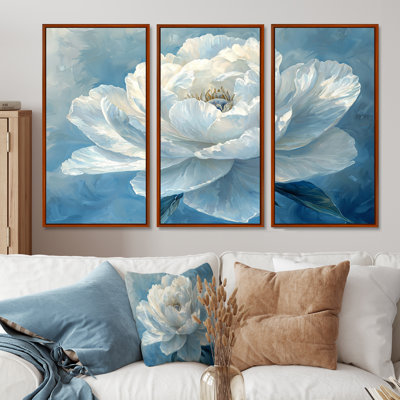 Pivoine bleue «Bloom of Tranquility» - art mural coquelicots pour le salon - ensemble de 3