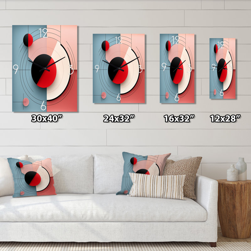Horloge murale géométrique «Happy Flowers Of Rhyth» en rose et bleu III, H 32 po x l 16 po x P 1 po