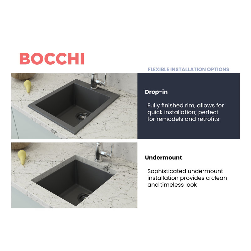 Campino 16'' L Single Basin Kitchen Sink, Concrete Gray