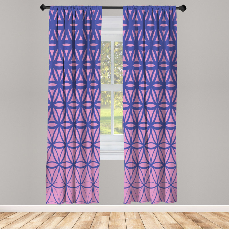 Microfiber Floral Semi-Sheer Rod Pocket Curtain Panels, 28" W x 84" L, Purple/Blue