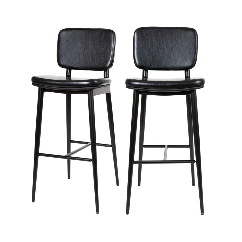 Tabourets de bar Barbarajo LeatherSoft avec repose-pieds intégré en fer, Noir
