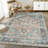 Washable Non-Slip Area Rug - Blue Green / Tangerine Traditional Oriental Area Rug-625224482